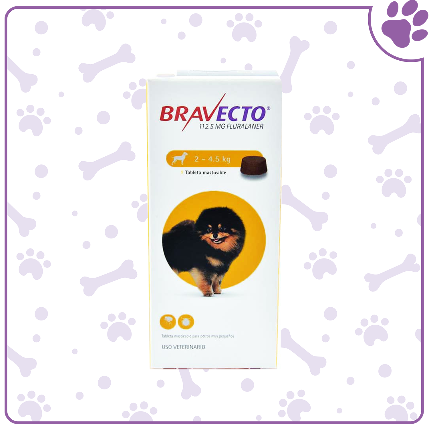 BRAVECTO Perros 2-4.5 kg. * 1 Tableta (Amarillo)