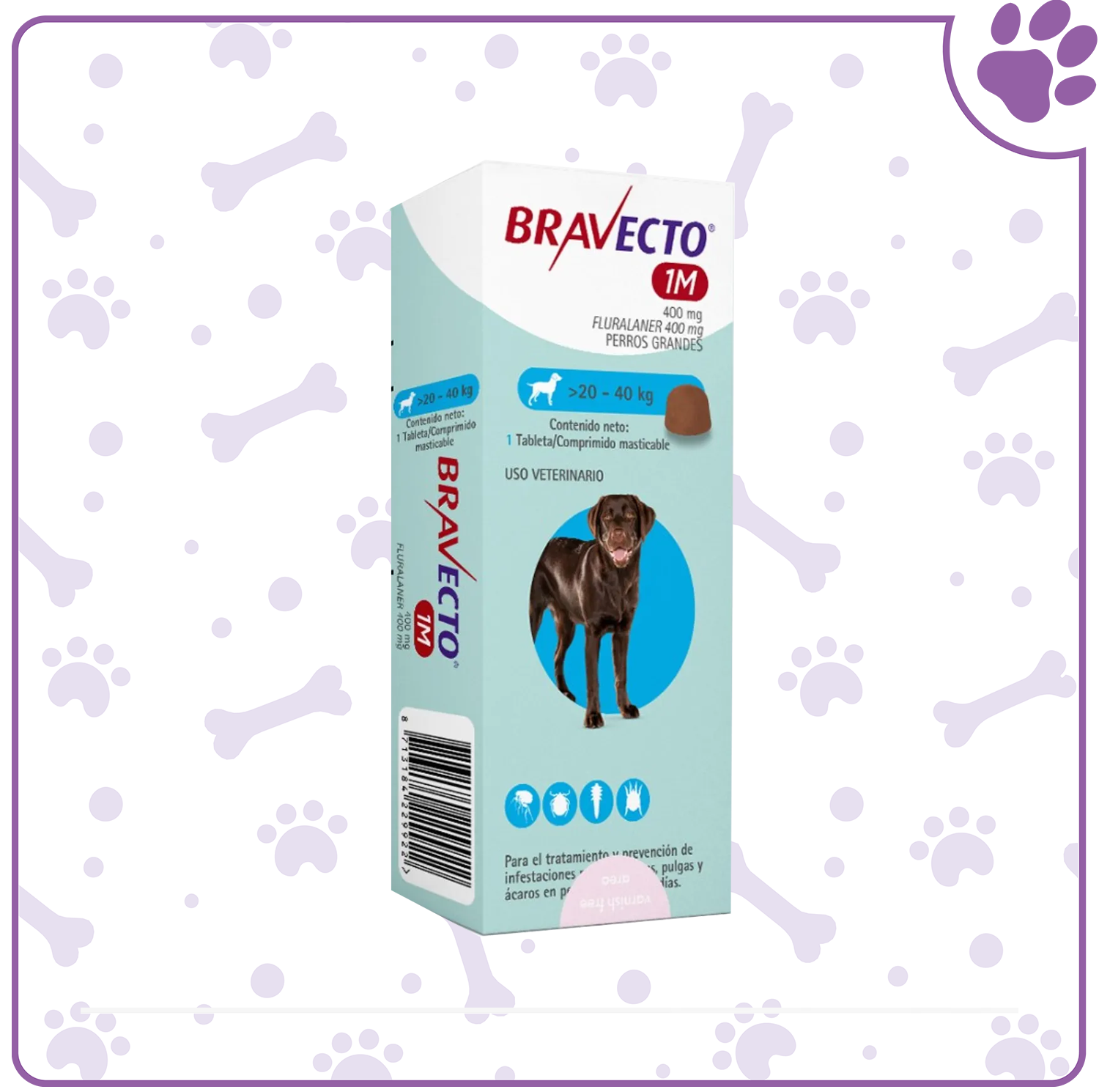 BRAVECTO Perros Grandes 1M 20-40 kg. (Azul)