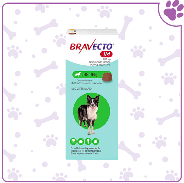 BRAVECTO Perros Medianos 1M 10-20 kg. (Verde)